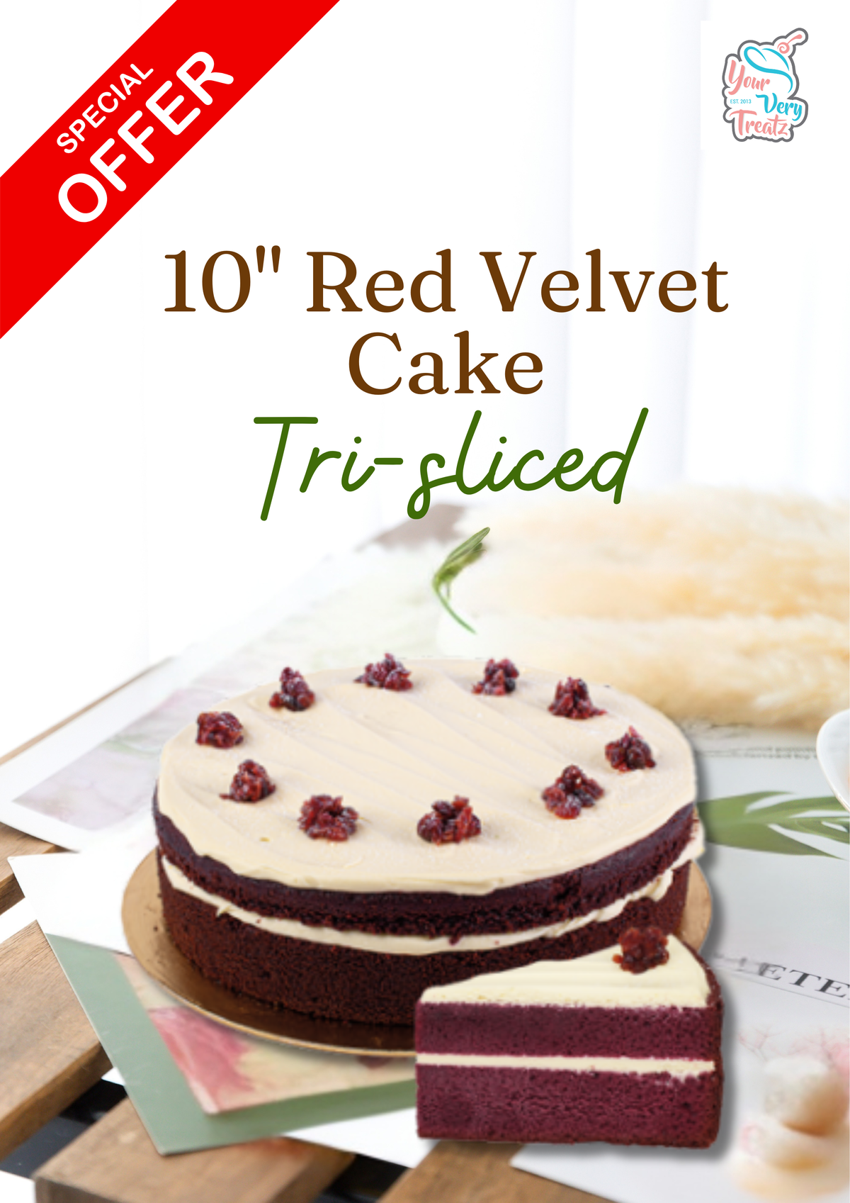 S. 10" Red Velvet Cake (Tri-sliced)